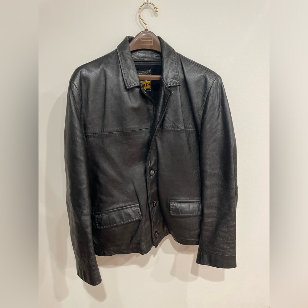 Jean Pierre Vintage Black Leather Jacket Zip Vest Lining Size 42R